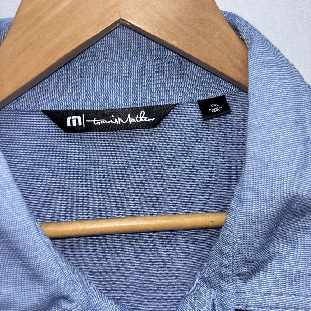 TravisMathew Blue Golf Polo Shirt XXL Auto Insurance Repair 2025 Logo Men's